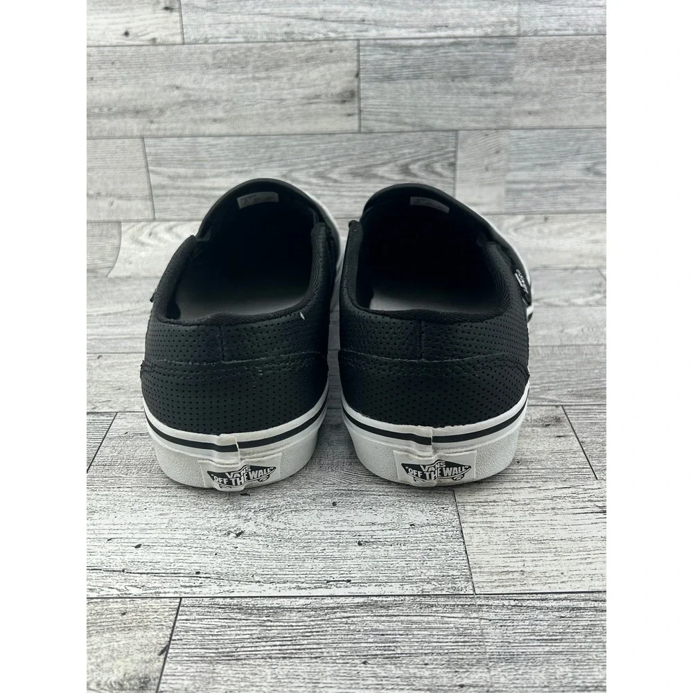 Vans‎ Slip On Perforated Leather Sneakers Black White Women US 8.5